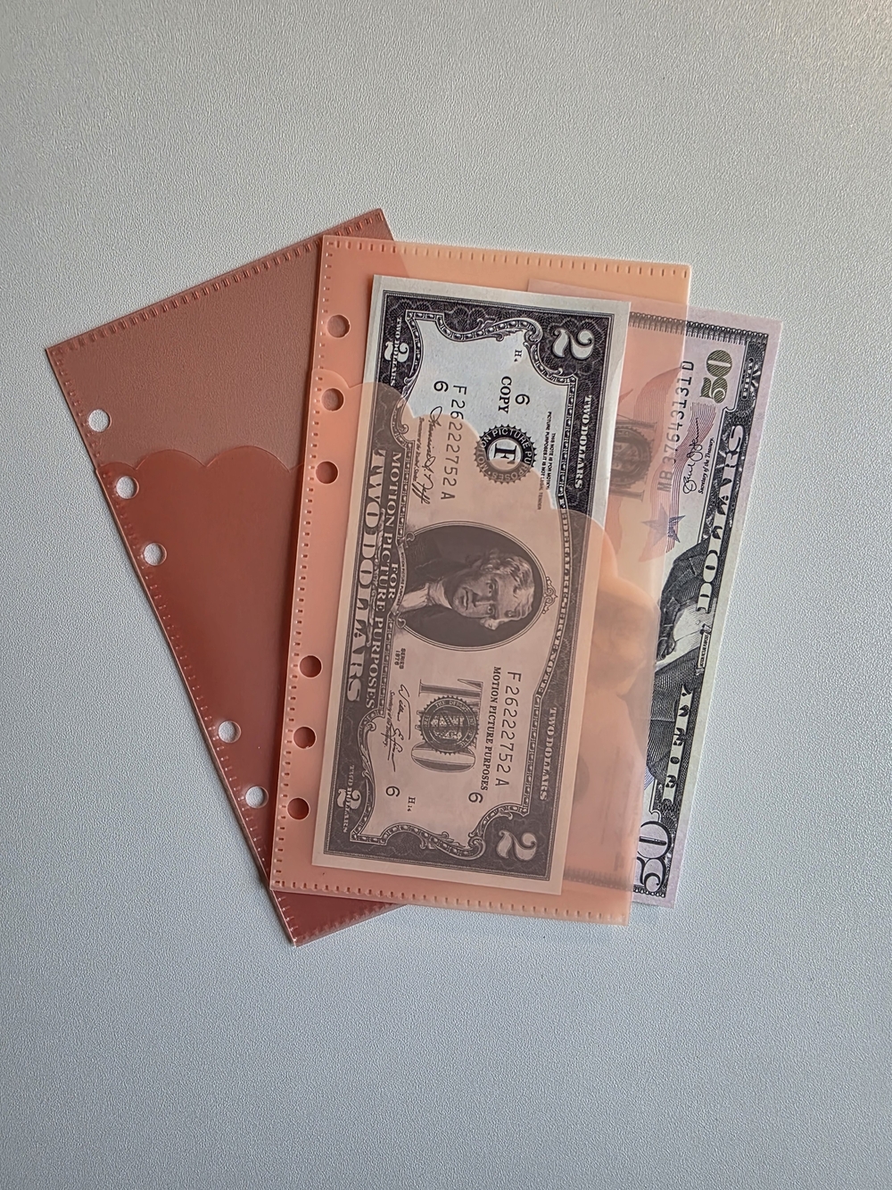 A6 Double Pocket Peach & Coral Transparent Money Sleeve Set